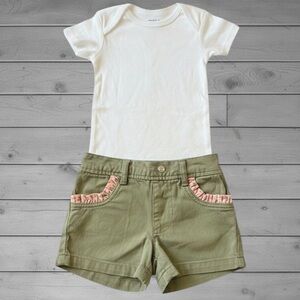White Tee and Olive Shorts Set